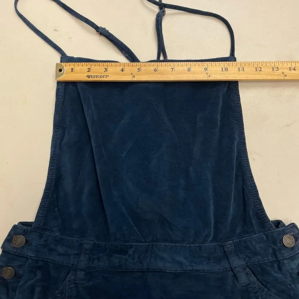 FP Free People Teal Blue Velvet Overall Mini Dress Skirtall Women's size 2